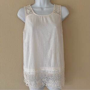 Cynthia Rowley Linen Tank XS white Crochet Vacation Resort Coastal Beach Classic